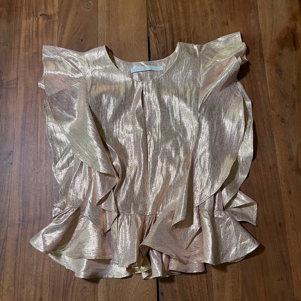 Marie Oliver Rose Gold Ruffled Sleeveless Blouse